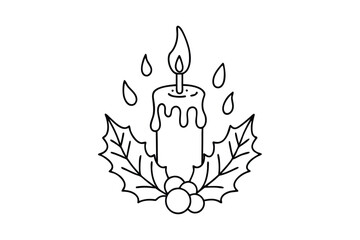 Hand-Drawn Candle Illustration Vector - Minimalist Line Art Design with Flame, Cozy Vintage Decor
