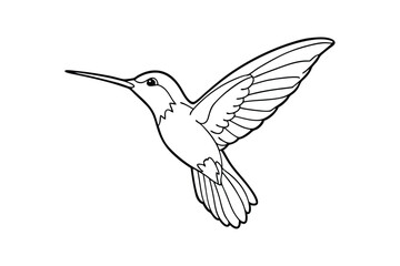 Hummingbird Line Art Vector - Delicate Flying Bird Outline, Minimalist Black & White Tropical Design