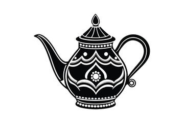 Isolated Teapot Silhouette Vector - Minimalist Black Outline, Elegant Kitchenware Design, Classic Tea Art