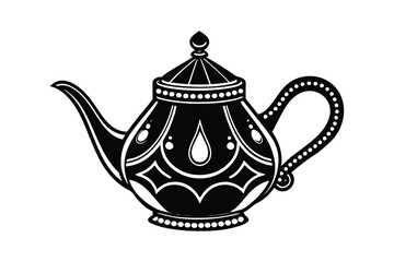Isolated Teapot Silhouette Vector - Minimalist Black Outline, Elegant Kitchenware Design, Classic Tea Art