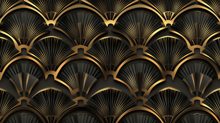 Fond Art D&eacute;co avec motifs g&eacute;om&eacute;triques noirs et dor&eacute;s