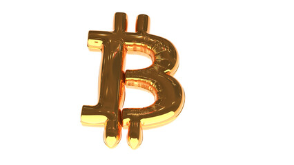 3D rendered Bitcoin shaped balloon isolated on white background.