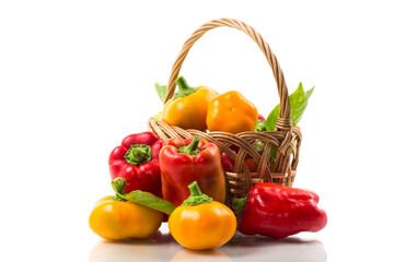 ripe red and yellow sweet peppers.