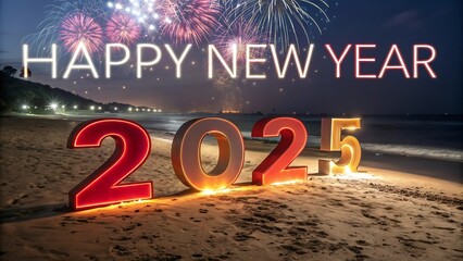 3d-effect 2025 happy new year color