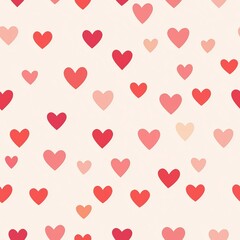 Red hearts on cream background. Seamless pattern