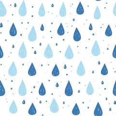 Blue water droplets on white background. Seamless pattern