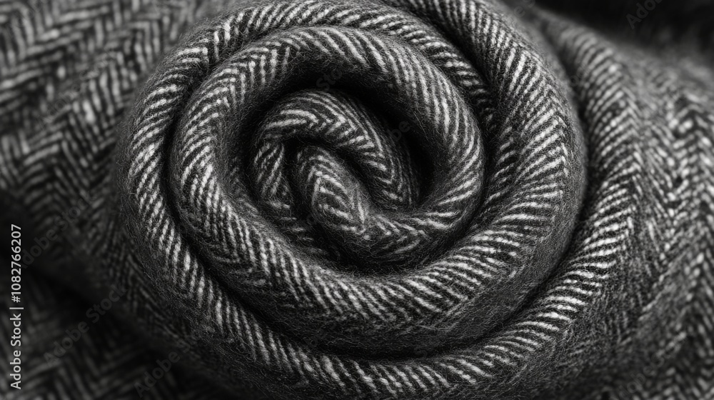 Aufkleber the rolled gray fabric displays a beautiful herringbone pattern, highlighting the soft textures and 