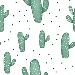 Cactus shapes with dotted details on white background. Seamless pattern