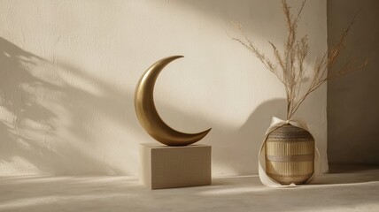 Golden Crescent Moon, Lantern, and Gift Box