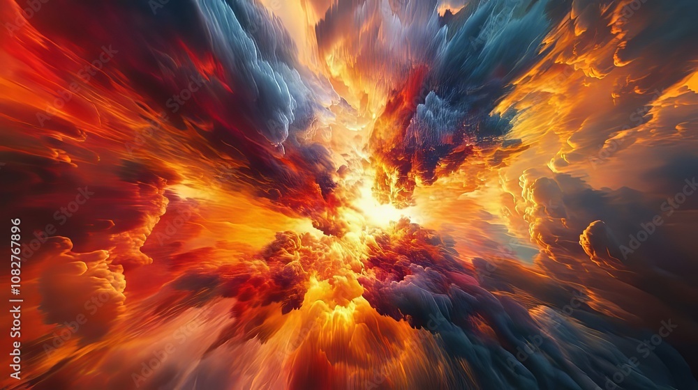 Poster fiery explosion of reds and oranges in dynamic scene