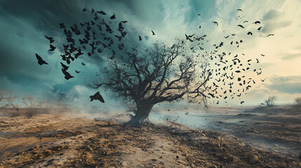 A surreal landscape composed of shifting, ephemeral elements, constantly disappearing and reappearing, a representation of the fleeting nature of time and reality. Ephemeral. Illustration