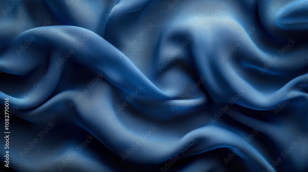 Poster the soft blue fabric lies gracefully, creating gentle waves and folds, reflecting light and enhancin