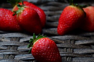 A food shot of freshly harvest of delicious juicy Strawberries.