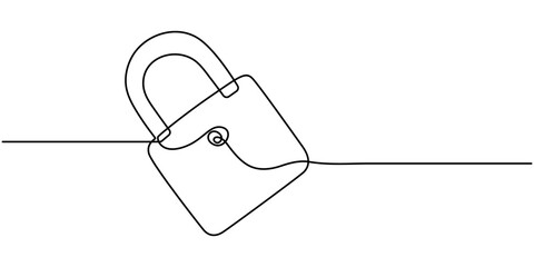 Continuous one line drawing of metal padlock. Padlock security sign symbol vector illustration, One continuous line drawing of padlock. Isolated on white background vector illustration. Pro vector.