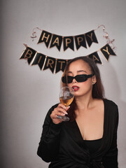 young woman with champagne