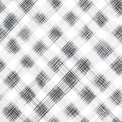 Abstract black and white plaid seamless pattern. Hand-drawn checkered texture