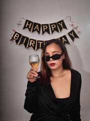 young woman with champagne glasses