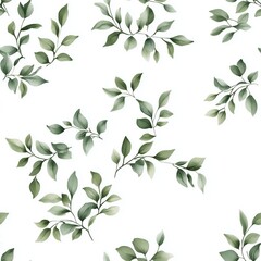 Watercolor greenery seamless pattern. Delicate leaf clusters on white