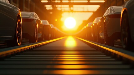 An AI-controlled factory producing autonomous vehicles in a seamless production line