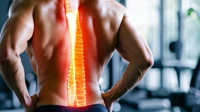 Strength training accident, person injuring their back during squats