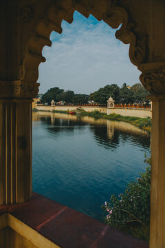 Beautiful images of Lakhota Lake and the historic Lakhota Palace Museum in Jamnagar, Gujarat. The photos are taken from a public park on the lake.