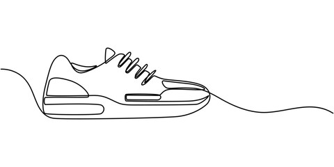Sneaker, Shoe, Running Continuous Vector Line Icon, Running Shoes Continuous Line Art Illustration, Sneakers sports shoes in a continuous one line drawing, Sport Shoe Line Icon Design with Editable.