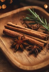 Cozy Cinnamon and Star Anise on Wooden Tray – Holiday Spice Inspiration