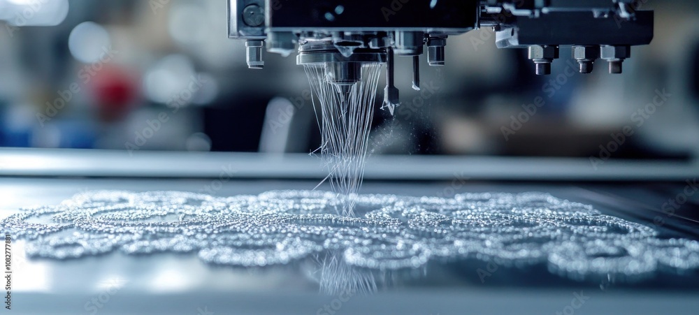 Poster close up of an embroidery machine creating a pattern