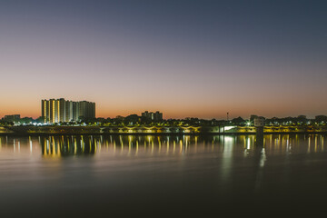 Ahmedabad Waterfront - Photos of River Sabarmati at dawn and sunrise. Images of the the city of Ahmedabad which is the largest city in the state of Gujarati in India.