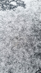 Ice texture under a thin layer of snow close-up. Black and white monochrome. Selective focus