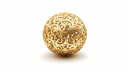On a white background, an isolated gold ball symbolizes christmas and the new year. Ornamented. Illustration