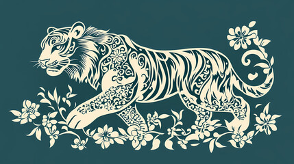 Traditional paper cut tiger art and craft. Ornamented. Illustration