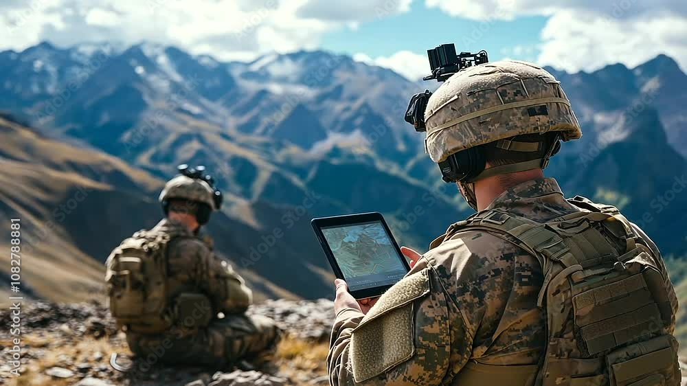 Poster in the high mountains, troops stationed at a remote border outpost rely on satellite communication f