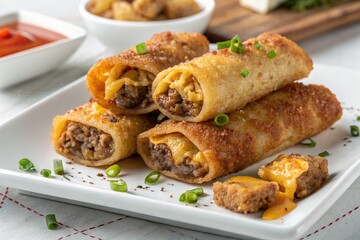 Crispy Ground Beef and Cheese Stuffed Crepes, Delicious Snack