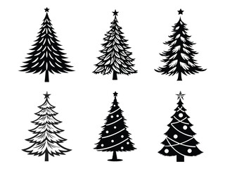 Obraz premium Collection of christmas tree vector illustration Beautifully decorated christmas tree on white background