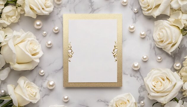 Luxurious wedding invitation card featuring elegant gold foil accents, ideal for a Valentine's Day wedding card mockup showcasing romance and sophistication.