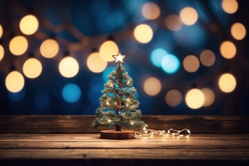 Close-up of Christmas tree with red balls and bokeh in the background. Background with copy space for holiday design.