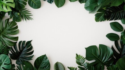 Fototapeta premium Tropical Green Foliage Frame on Neutral Background