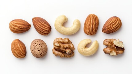 Scattered Selection of Various Nuts on White Surface
