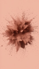 Brown Powder Explosion on Beige Background. Abstract Burst of Dust Particles in Vertical Composition.