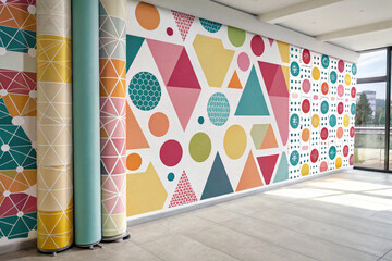 A wallpaper with colorful, abstract shapes arranged