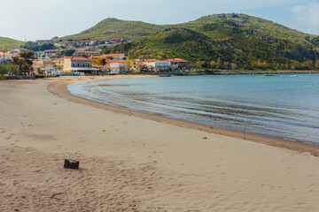 Paralia Nea Maditos beach at Myrina Port, Lemnos, Aegean Seaside, Greece