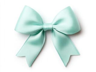A delicate mint green satin bow with two pointed ends, perfect for gifts, fashion, or decorative purposes, isolate on white background.