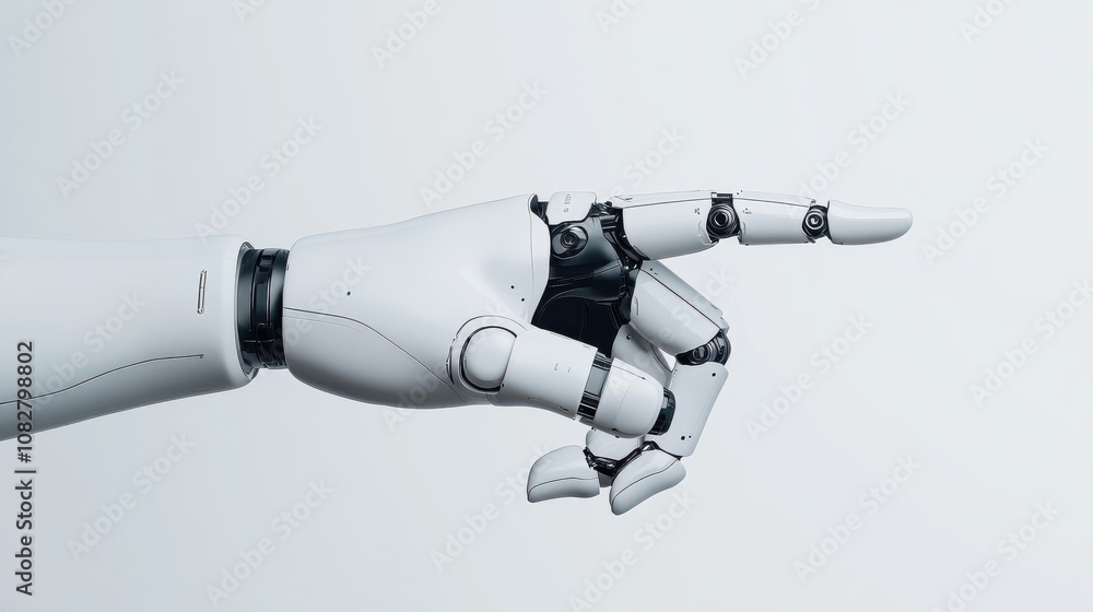 Poster robotic hand pointing in a futuristic setting