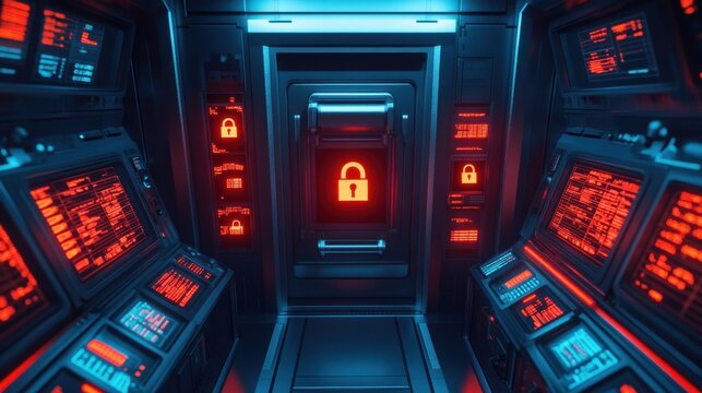 Digital Vault with Glowing Security Locks