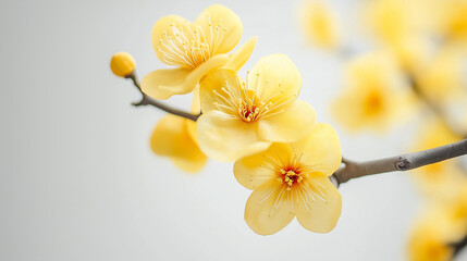 Fototapeta premium Yellow Apricot Flower, a traditional lunar new year in Vietnam isolated on a white background