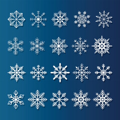 Set of 20 different vector snowflake icons. Vector set of New Year elements.