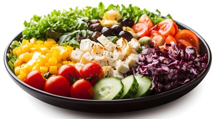 Food, Cobb Salad, on White Background, Photo Realistic, Wallpaper, Cover and Screen for Smartphone, PC, Laptop, 9:16 and 16:9 Format