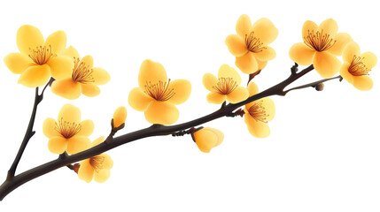 Yellow Apricot Flower, a traditional lunar new year in Vietnam isolated on a transparent or white background