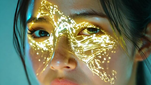 Beautiful Asian Woman with Futuristic Lights - AI, Beauty, and Technology in Cyberpunk Style
